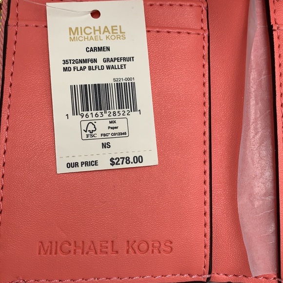 NWT MICHAEL KORS CARMEN MEDIUM FLAP BIFOLD WALLET GRAPEFRUIT COLOR - Picture 10 of 10